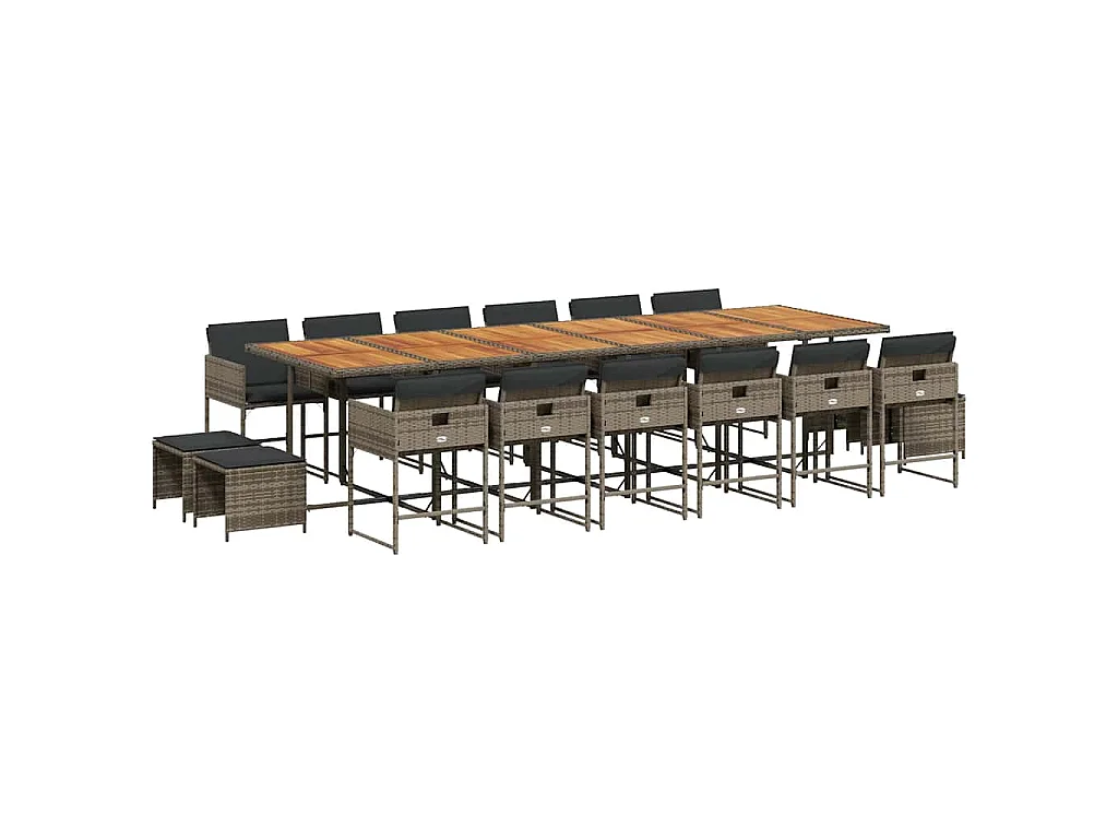 17-delige Tuinset met kussens poly rattan grijs