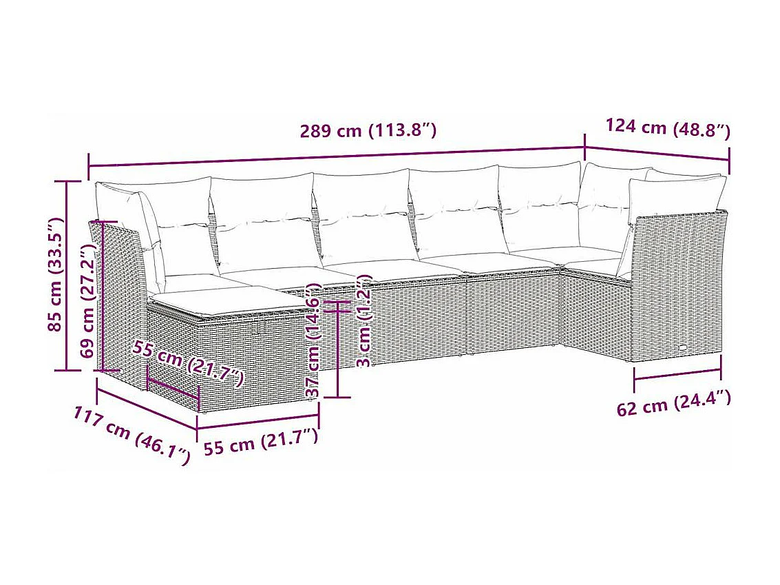 Set Divani da Giardino con Cuscini 7pz Nero Polyrattan