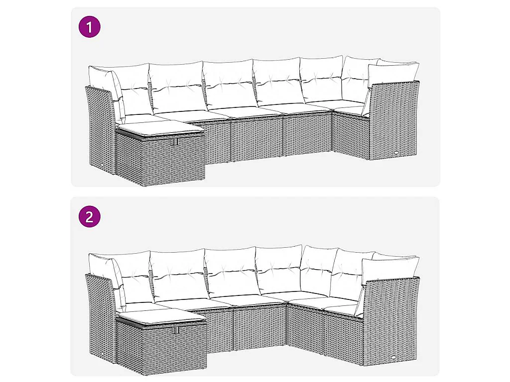 7-delige Loungeset met kussens poly rattan zwart