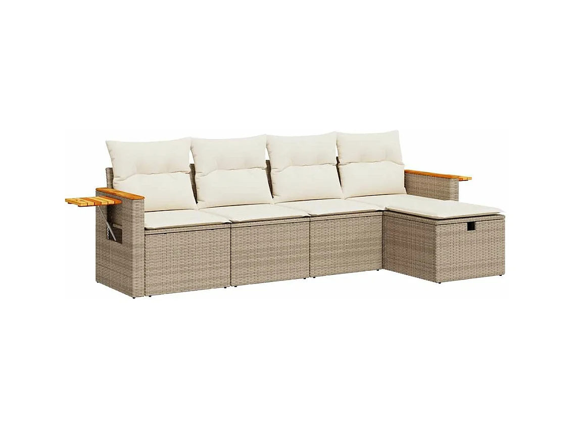 5-tlg. Garten-Sofagarnitur mit Kissen Beige Poly Rattan