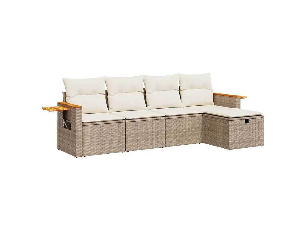 Set Divano da Giardino 5 pz con Cuscini Beige in Polyrattan