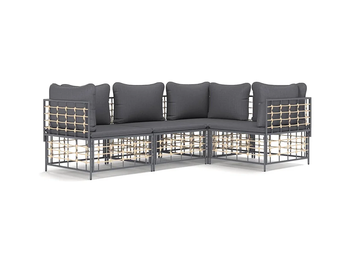 4-delige Loungeset met kussens poly rattan antracietkleurig