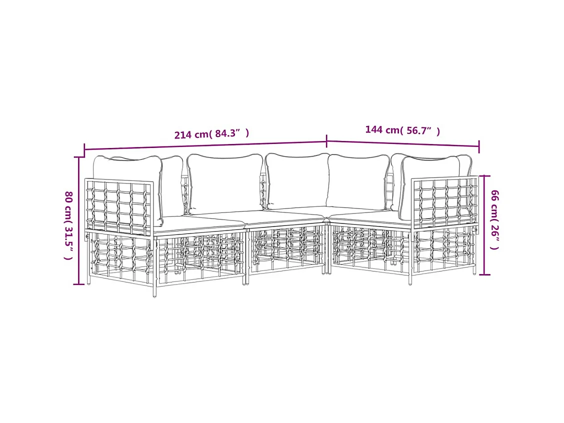 4-delige Loungeset met kussens poly rattan antracietkleurig
