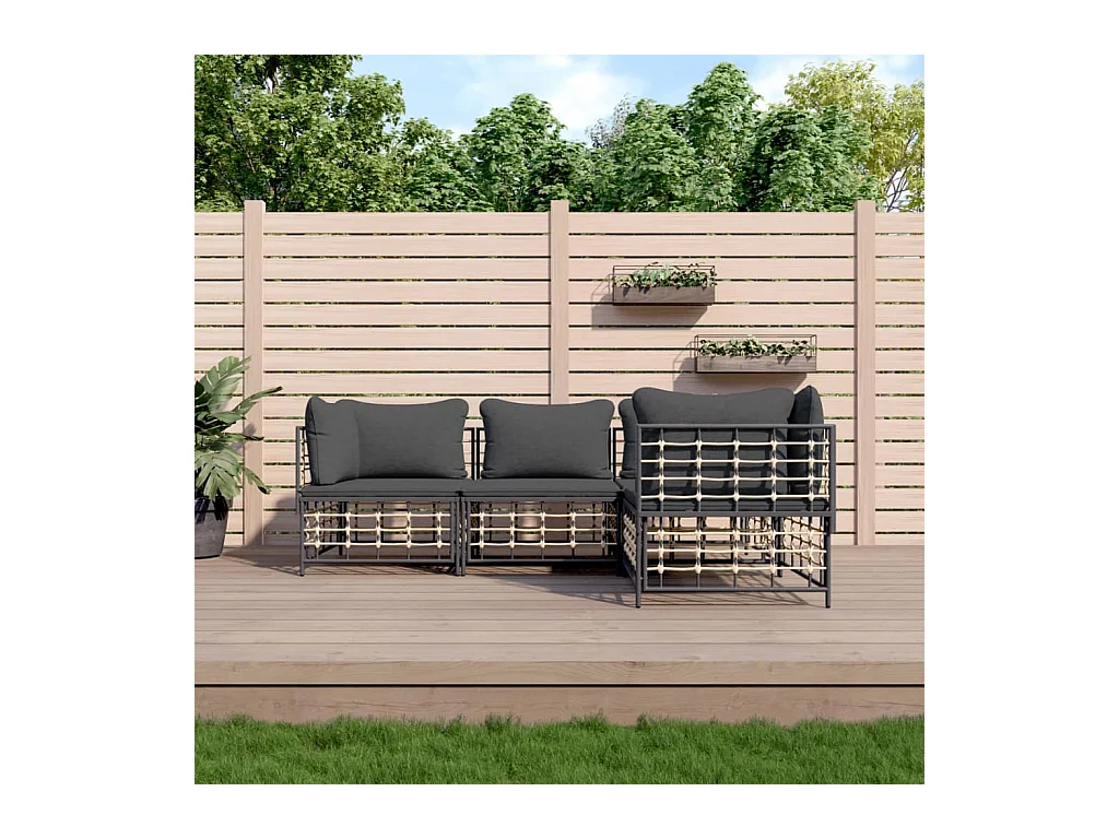 Salon de jardin 4 pcs avec coussins anthracite résine tressée