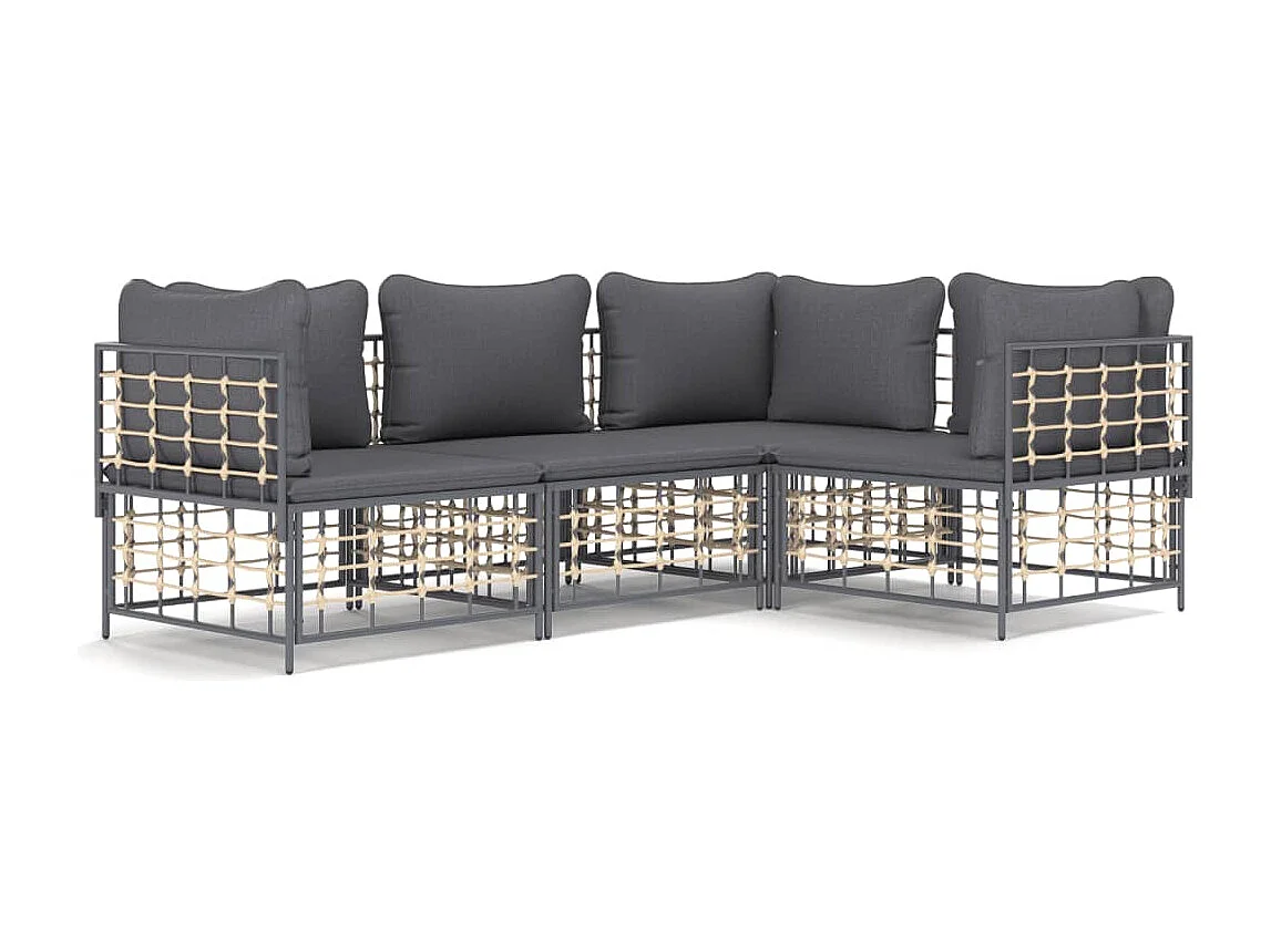 Salon de jardin 4 pcs avec coussins anthracite résine tressée