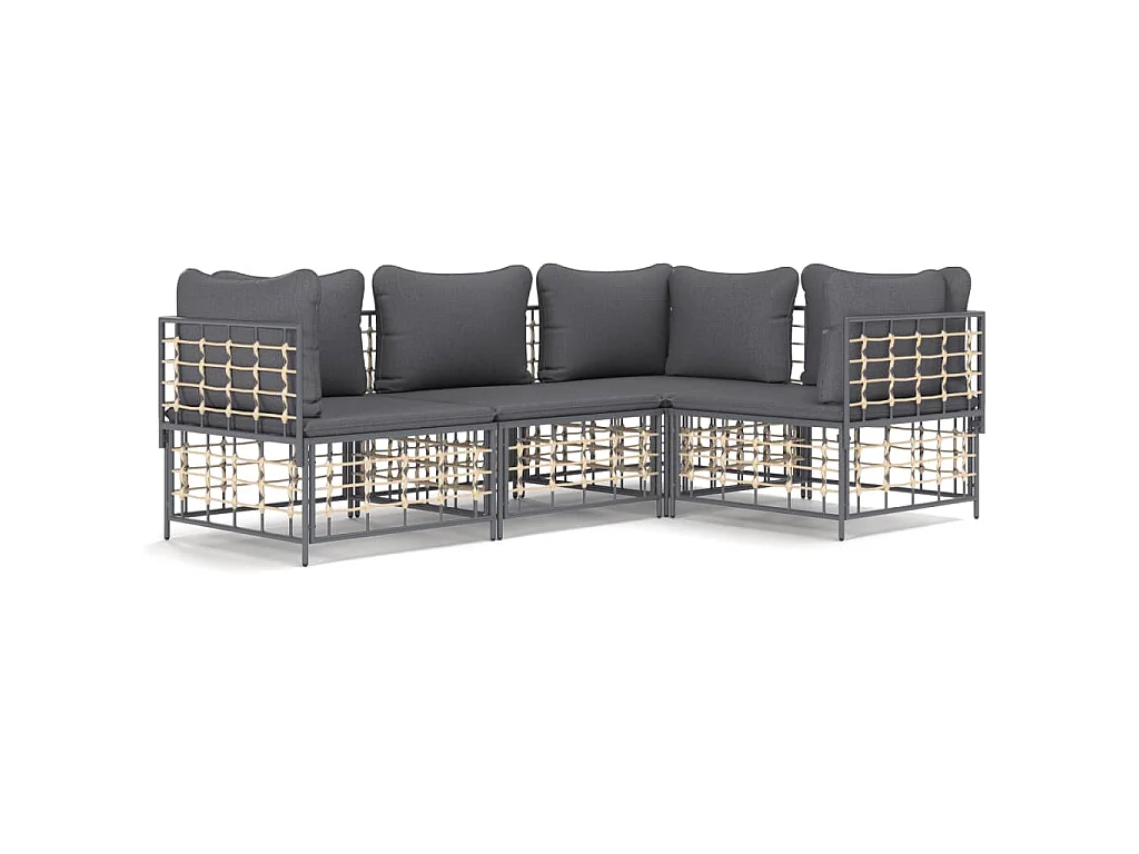 4-tlg. Garten-Lounge-Set mit Kissen Anthrazit Poly Rattan