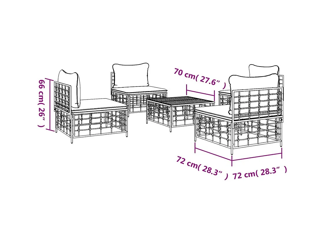 Salon de jardin 5 pcs avec coussins anthracite résine tressée