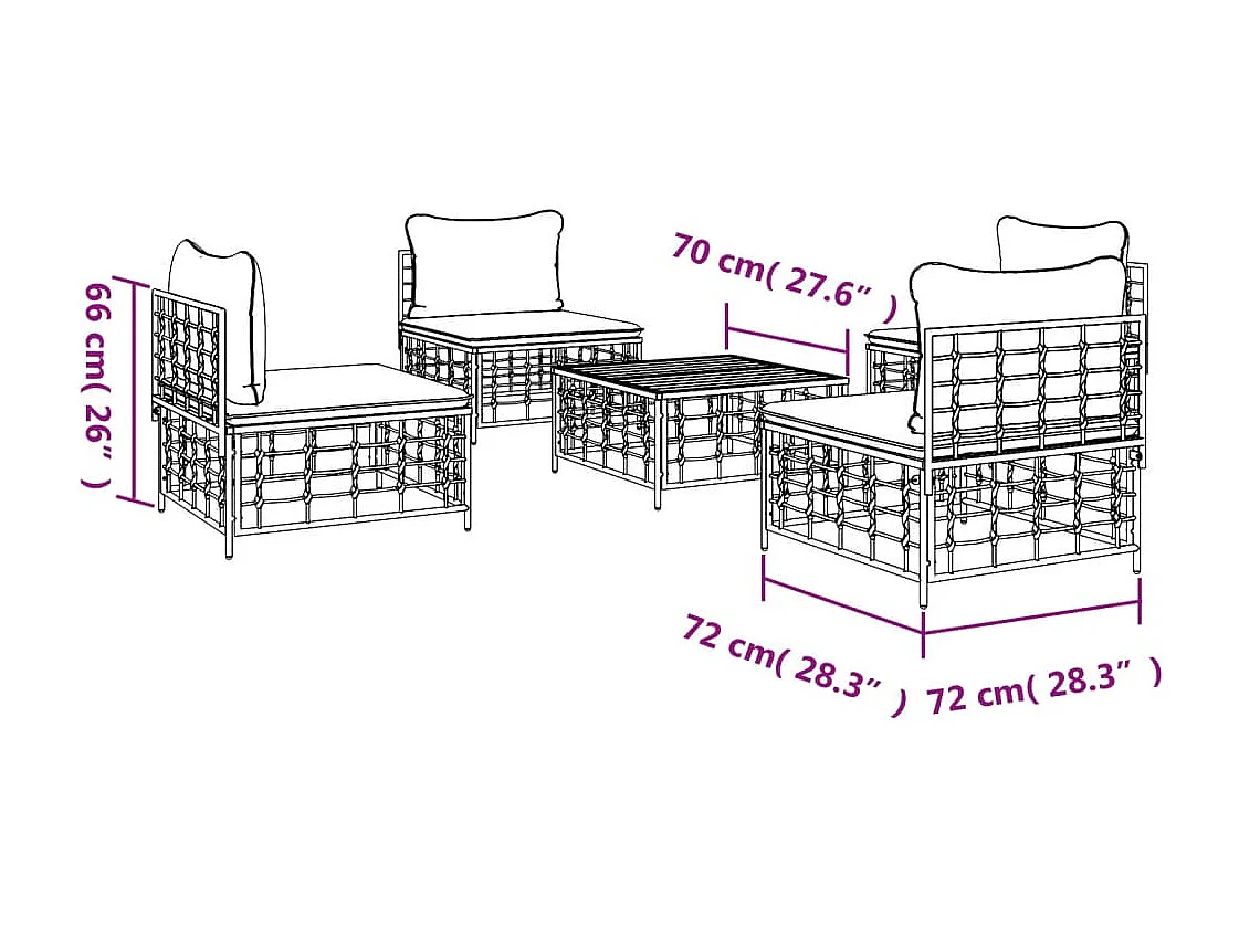 Salon de jardin 5 pcs avec coussins anthracite résine tressée