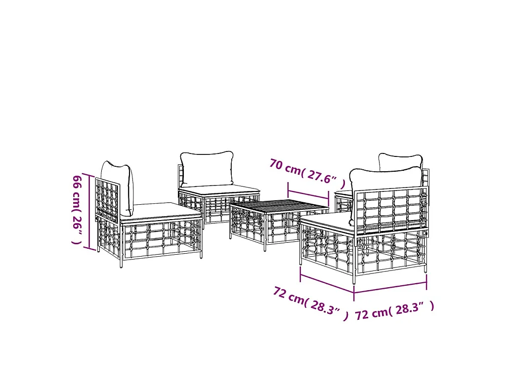 5-delige Loungeset met kussens poly rattan antracietkleurig