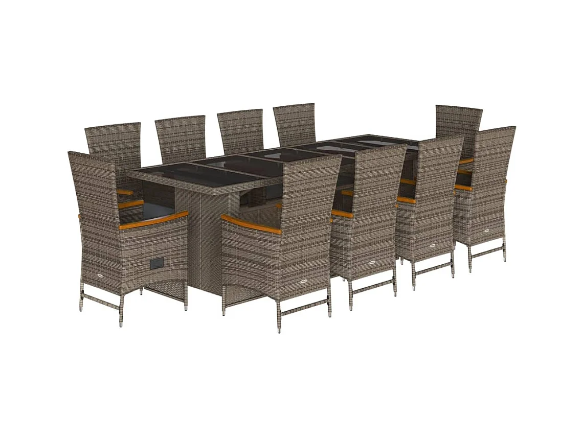 Ensemble à manger de jardin 11pcs avec coussins gris poly rotin