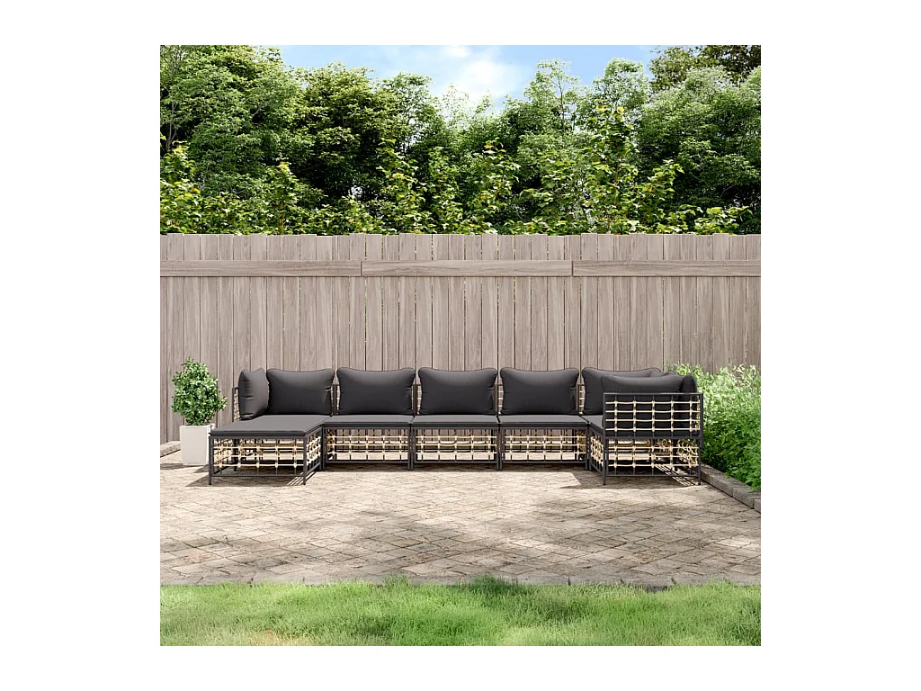 Salon de jardin 7 pcs avec coussins anthracite résine tressée