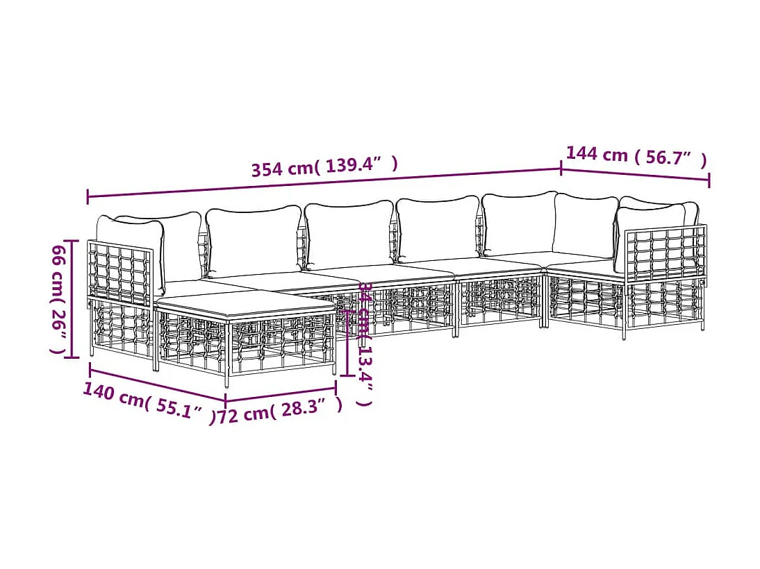 7-tlg. Garten-Lounge-Set mit Kissen Anthrazit Poly Rattan