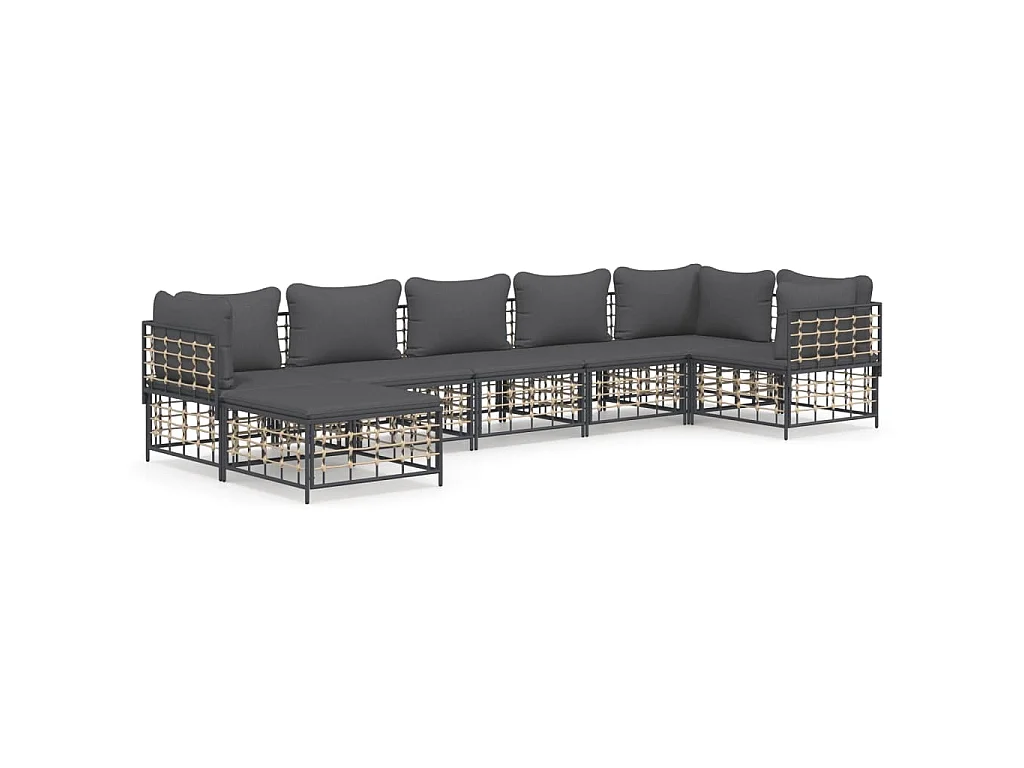 7-delige Loungeset met kussens poly rattan antracietkleurig