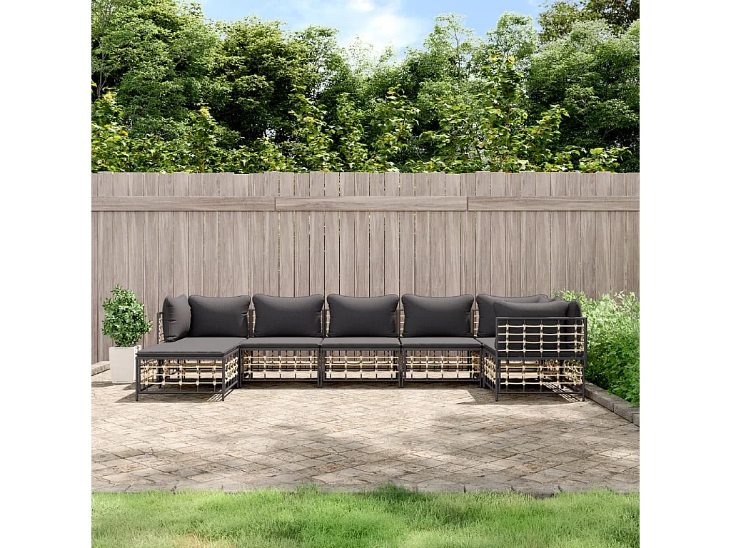 7-delige Loungeset met kussens poly rattan antracietkleurig