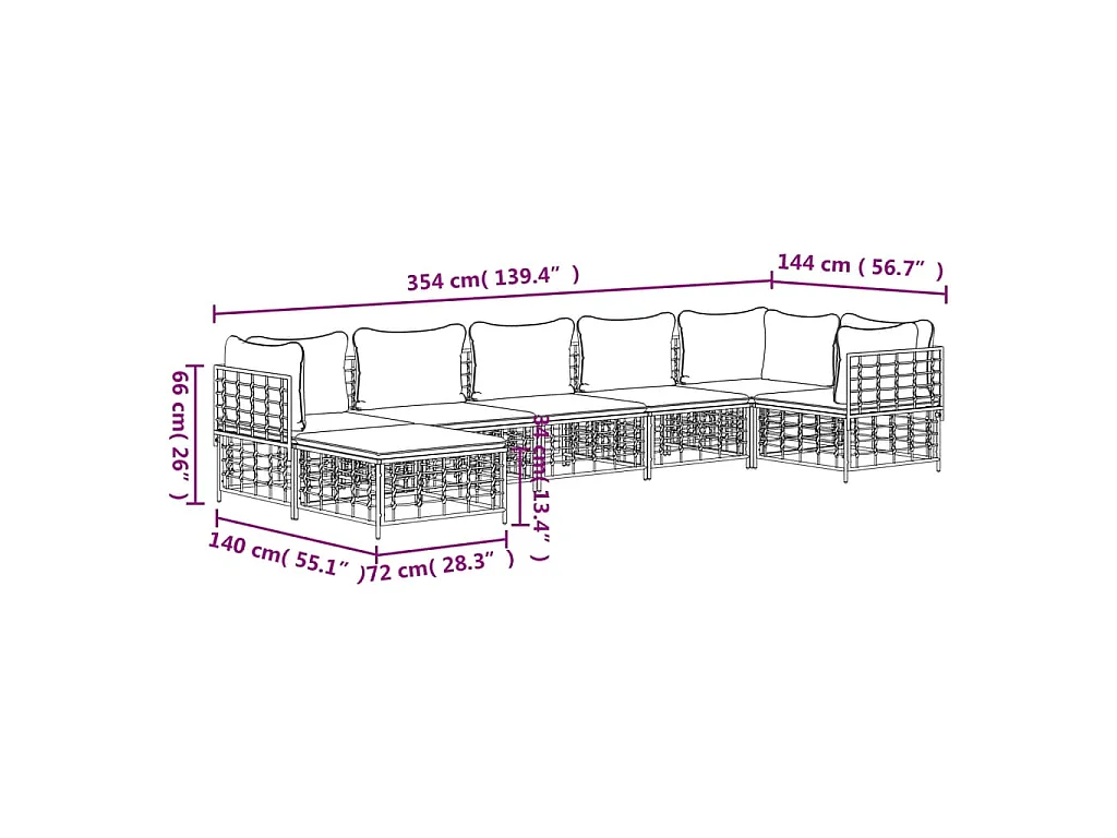 7-delige Loungeset met kussens poly rattan antracietkleurig
