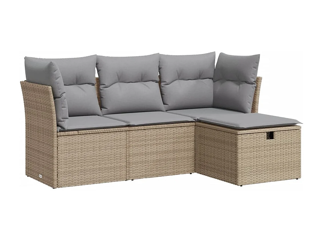 4-delige Loungeset met kussens poly rattan beige