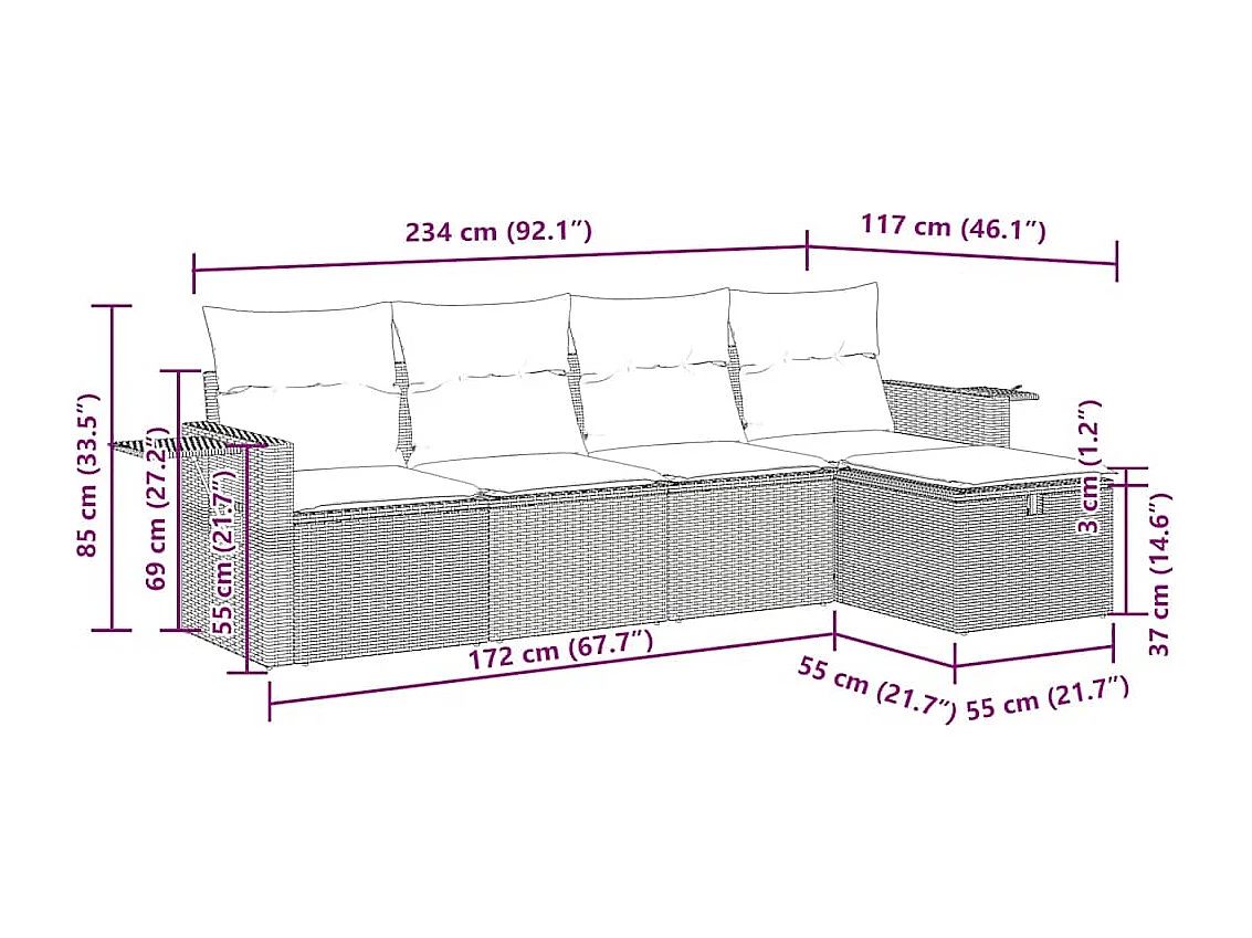 5-tlg. Garten-Sofagarnitur mit Kissen Schwarz Poly Rattan