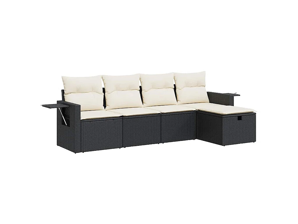5-delige Loungeset met kussens poly rattan zwart