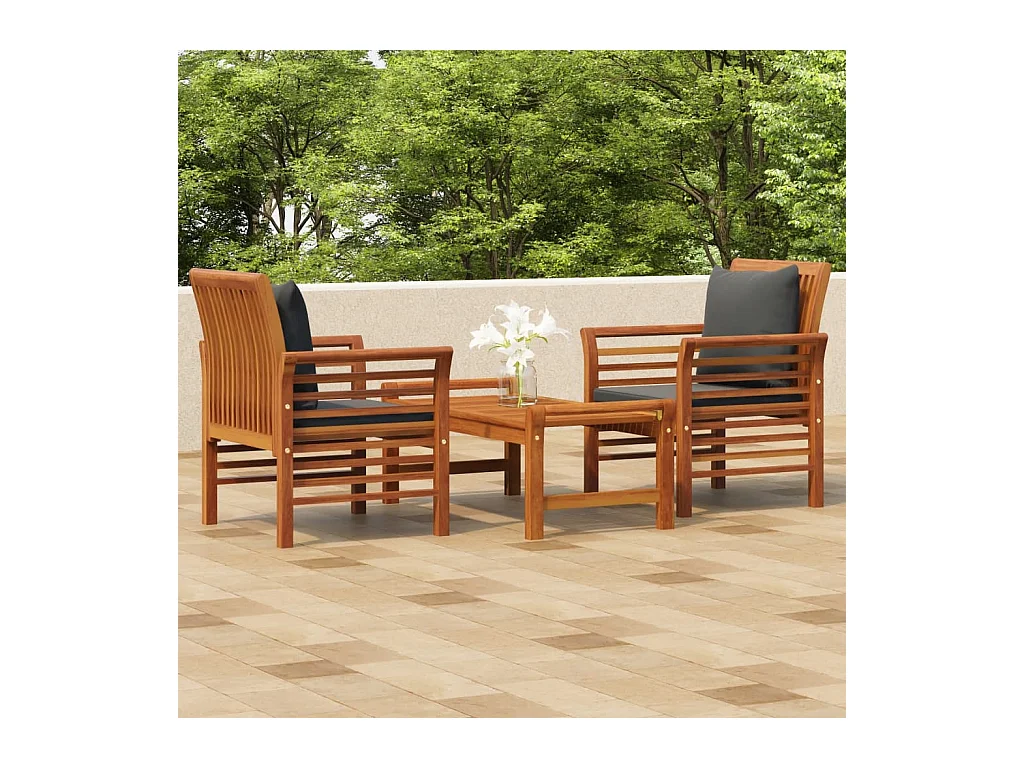 Salon de jardin 3 pcs avec coussins bois massif d'acacia