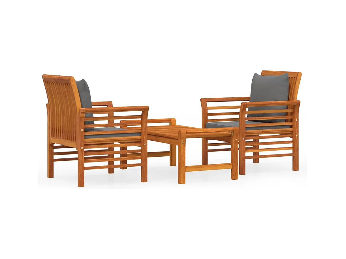 Salon de jardin 3 pcs avec coussins bois massif d'acacia