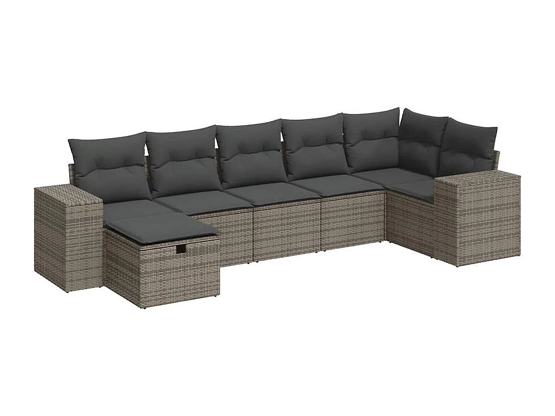 Salon de jardin avec coussins 7 pcs gris résine tressée