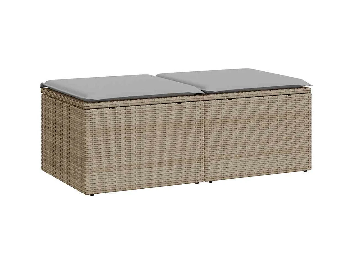 2-tlg. Garten-Sofagarnitur mit Kissen Beige Poly Rattan Akazie