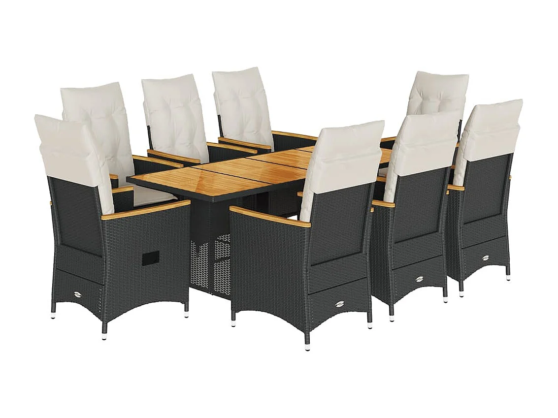 9-tlg. Garten-Essgruppe mit Kissen Schwarz Poly Rattan