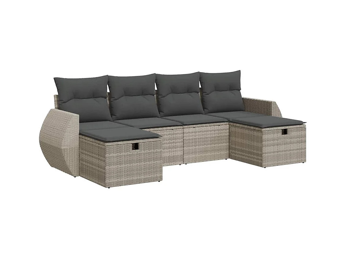 Salon de jardin 6 pcs avec coussins gris clair résine tressée