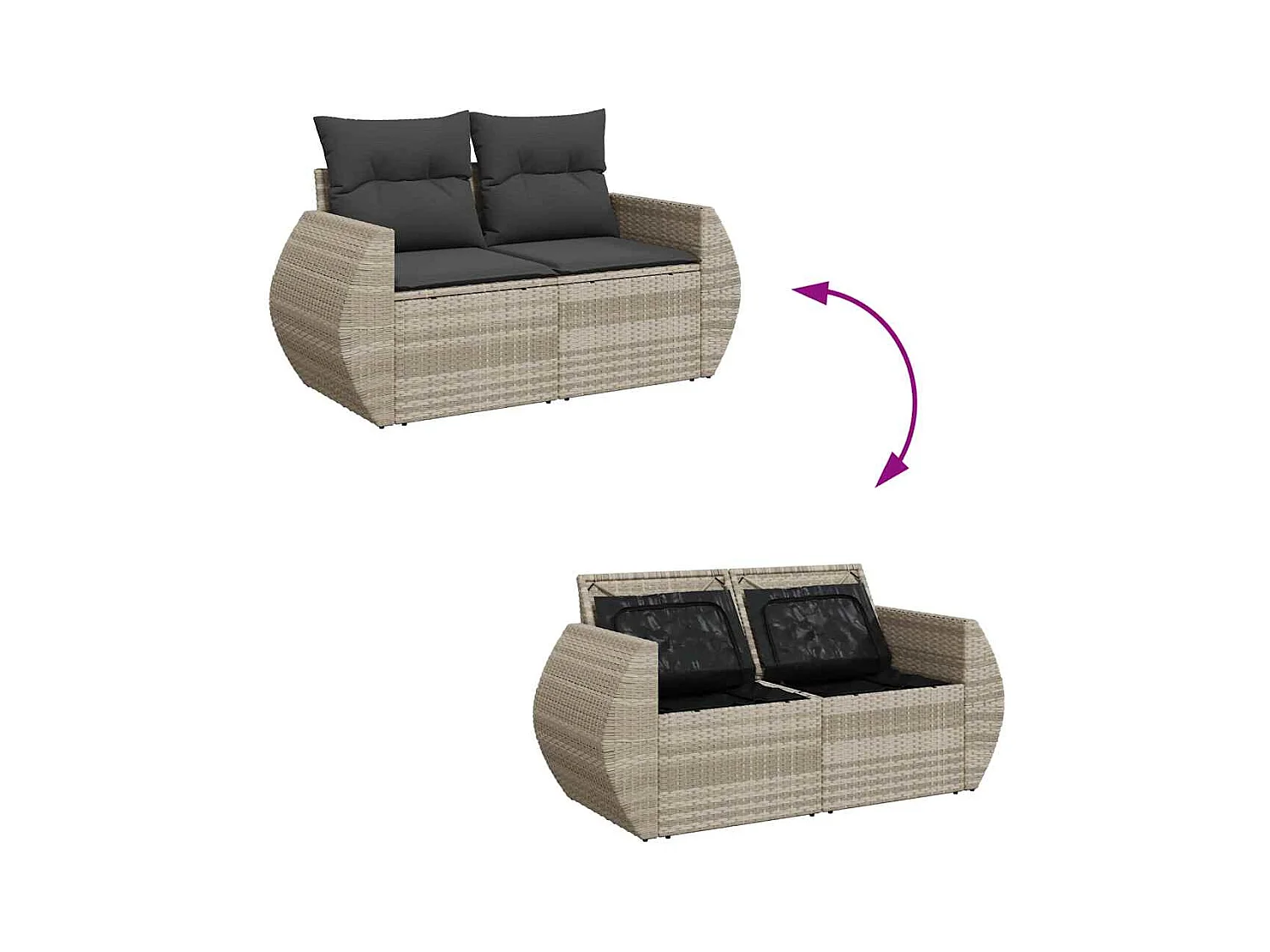 Salon de jardin 6 pcs avec coussins gris clair résine tressée