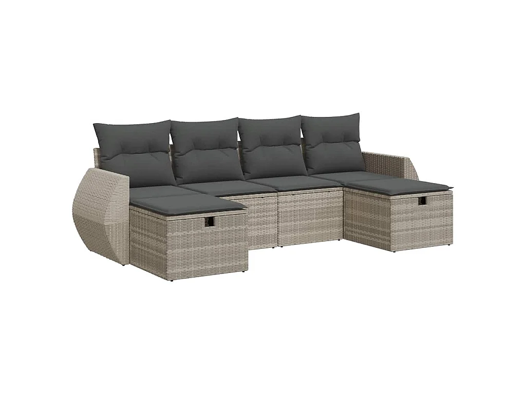 6-delige Loungeset met kussens poly rattan lichtgrijs
