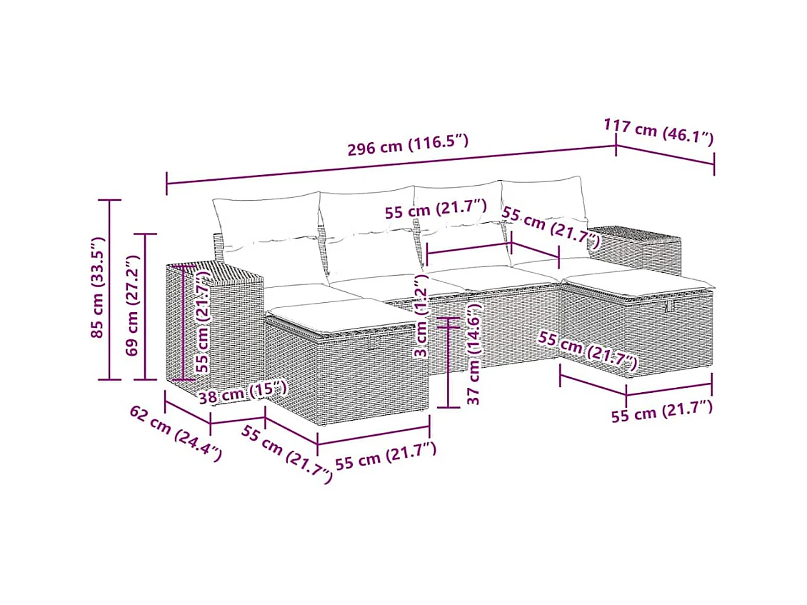 6-tlg. Garten-Sofagarnitur mit Kissen Beige Poly Rattan