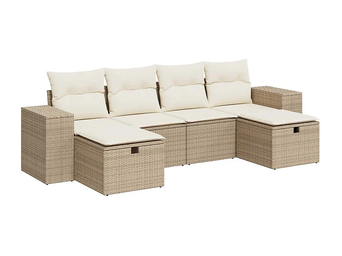 Salon de jardin avec coussins 6 pcs beige résine tressée