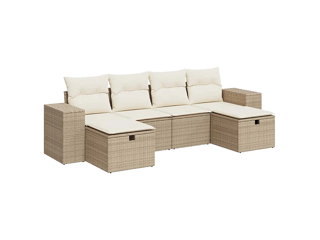 Salon de jardin avec coussins 6 pcs beige résine tressée