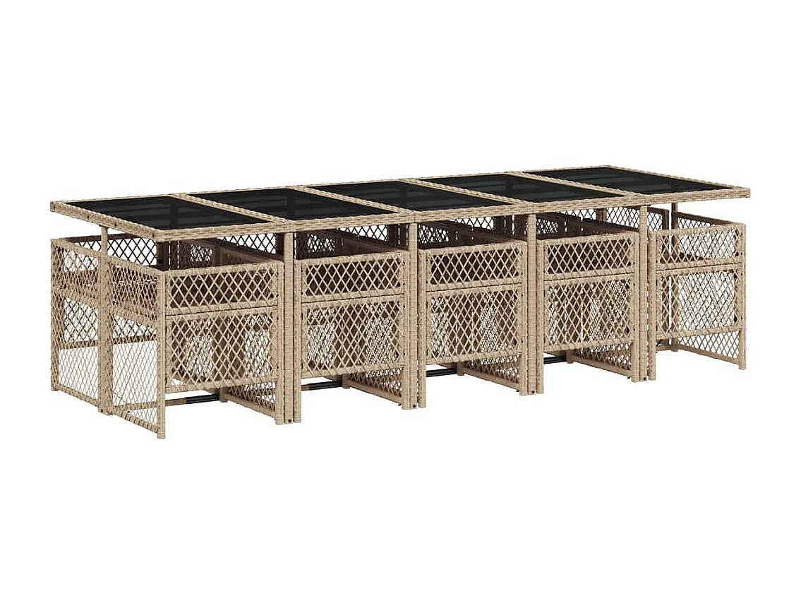 Ensemble à manger de jardin et coussins 11 pcs beige poly rotin