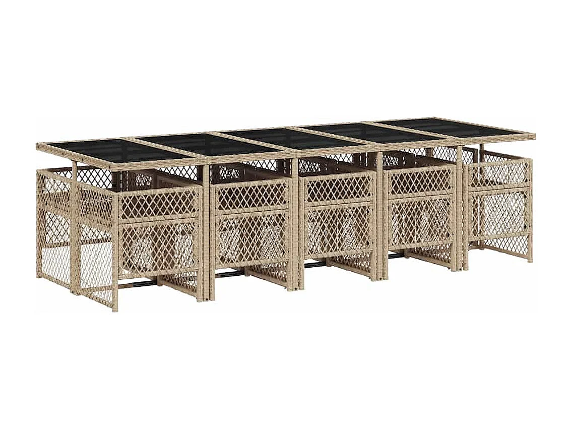 Ensemble à manger de jardin et coussins 11 pcs beige poly rotin