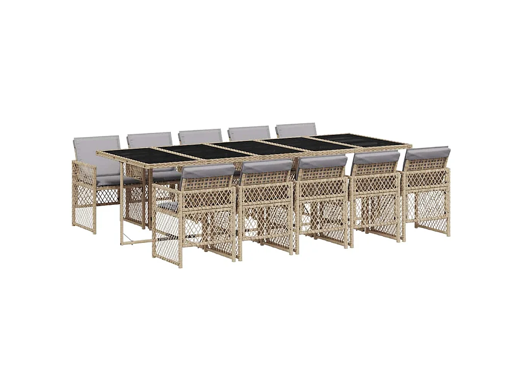 11-delige Tuinset met kussens poly rattan beige