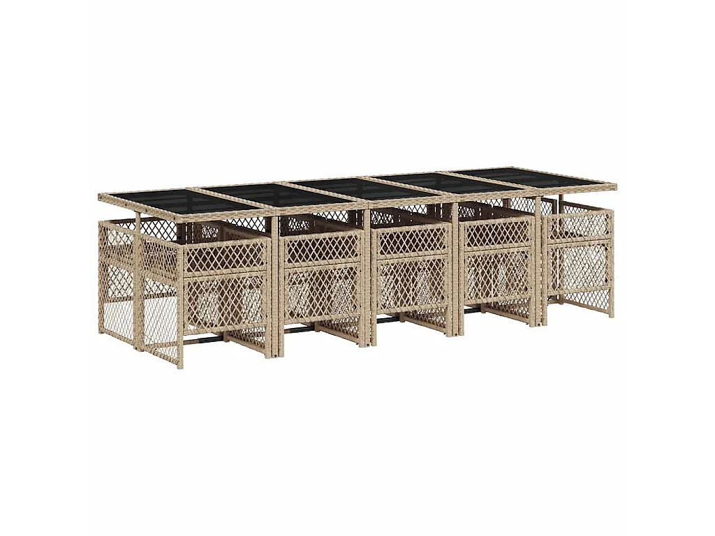 11-delige Tuinset met kussens poly rattan beige