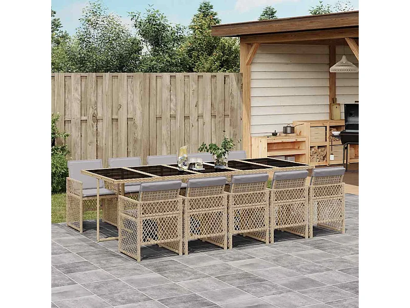 11-delige Tuinset met kussens poly rattan beige
