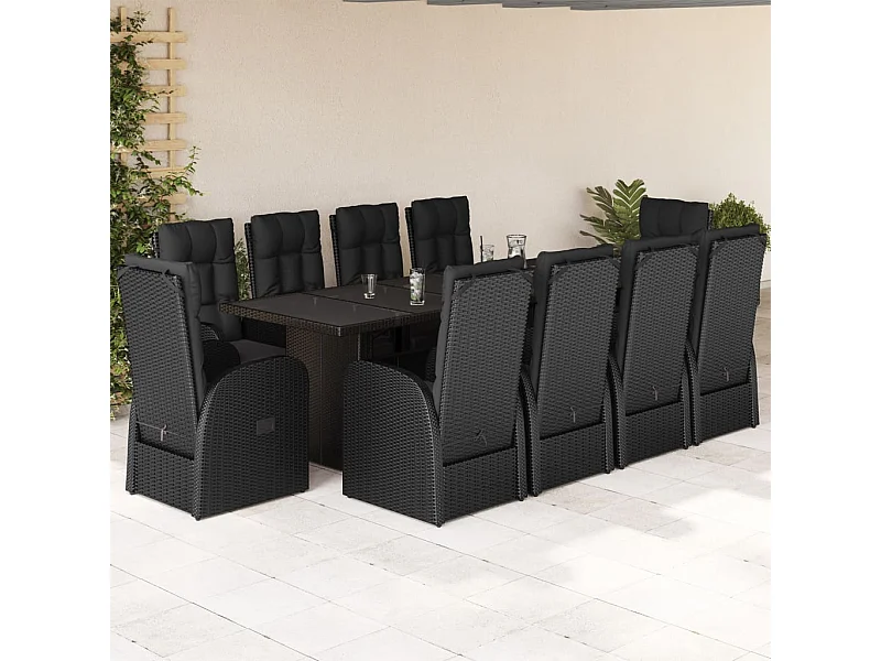 11-delige Tuinset met kussens poly rattan zwart