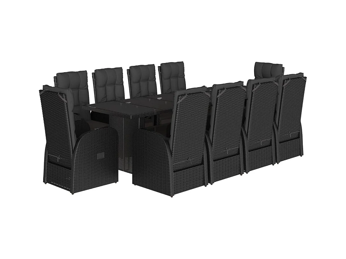 Ensemble à manger de jardin 11 pcs coussins noir résine tressée