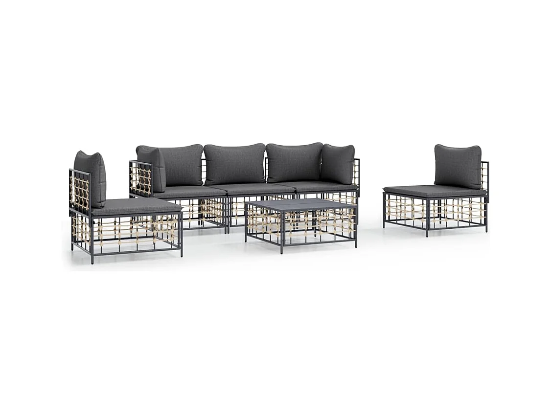 6-delige Loungeset met kussens poly rattan antracietkleurig