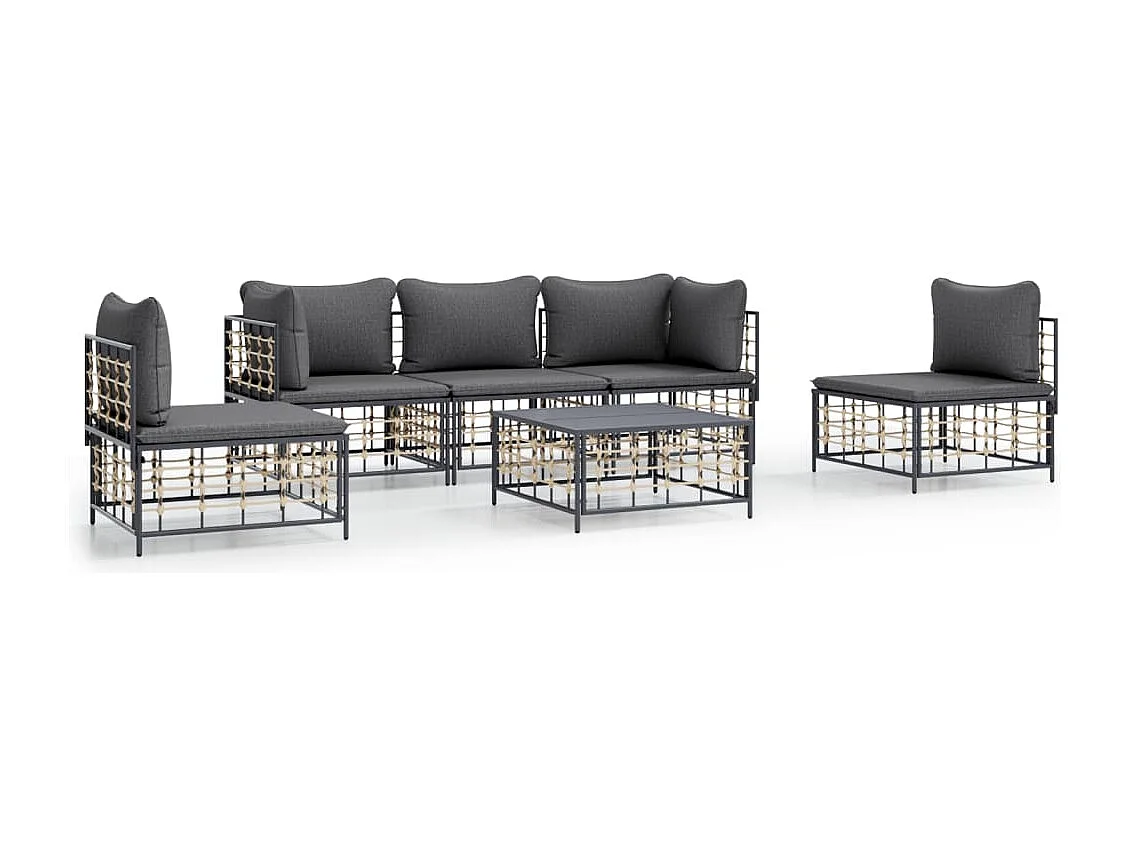 Salon de jardin 6 pcs avec coussins anthracite résine tressée