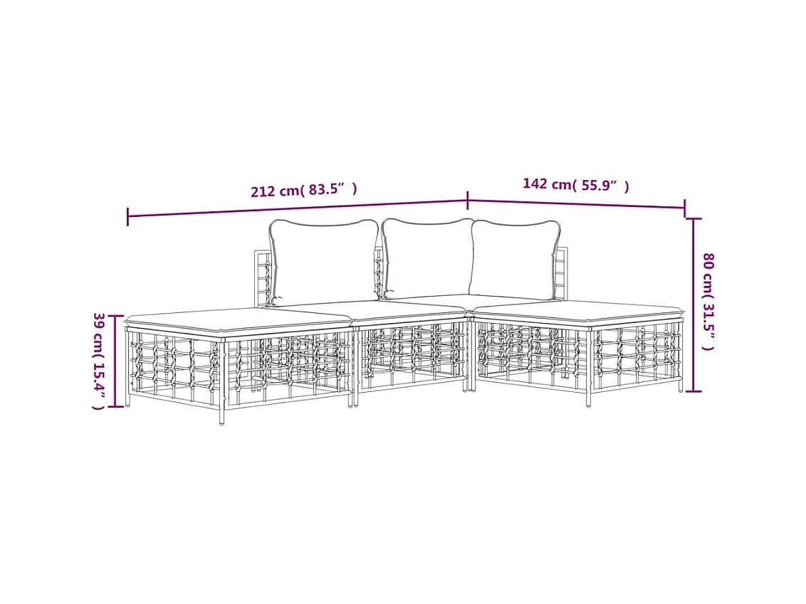 4-delige Loungeset met kussens poly rattan antracietkleurig