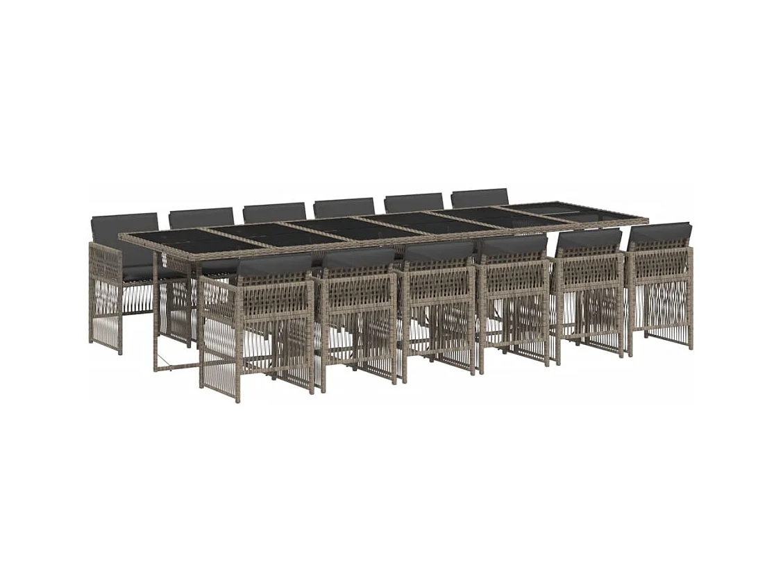 Ensemble à manger de jardin coussins 13 pcs gris résine tressée