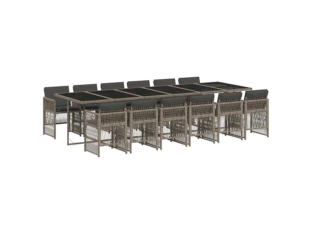 13-tlg. Garten-Essgruppe mit Kissen Grau Poly Rattan