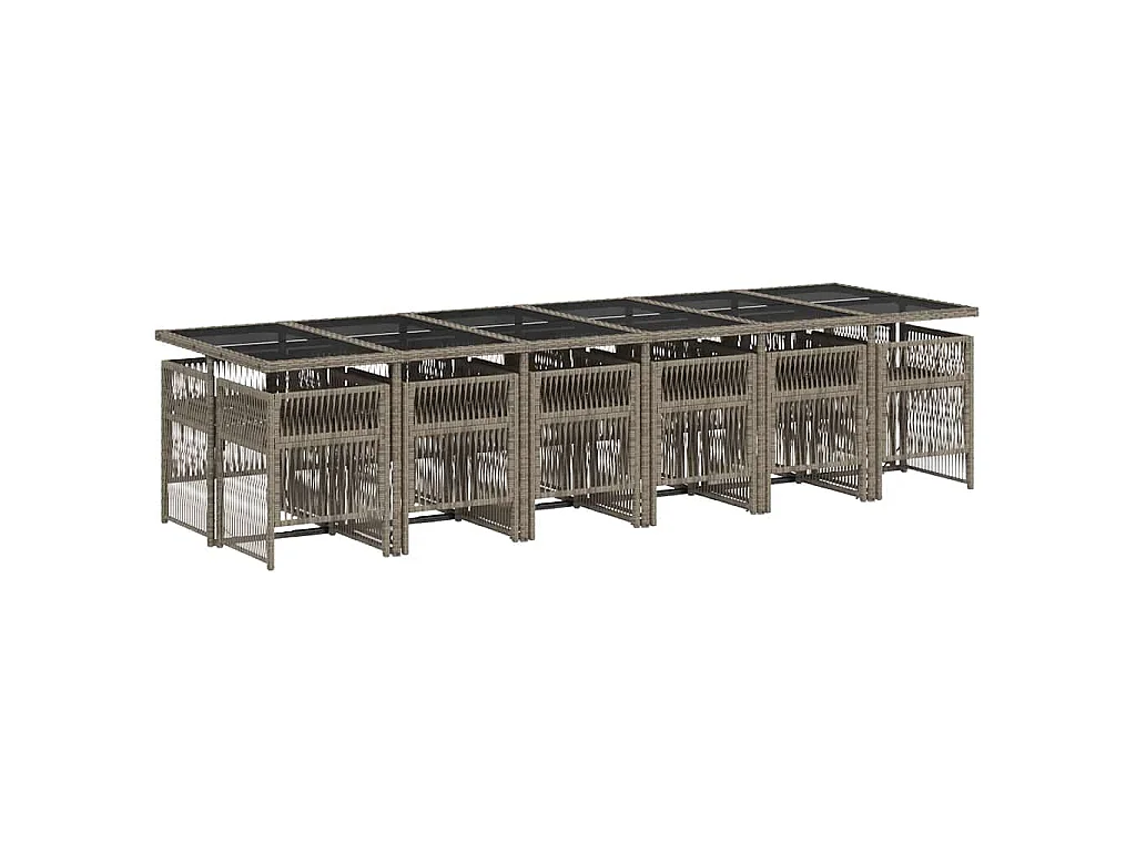 Ensemble à manger de jardin coussins 13 pcs gris résine tressée