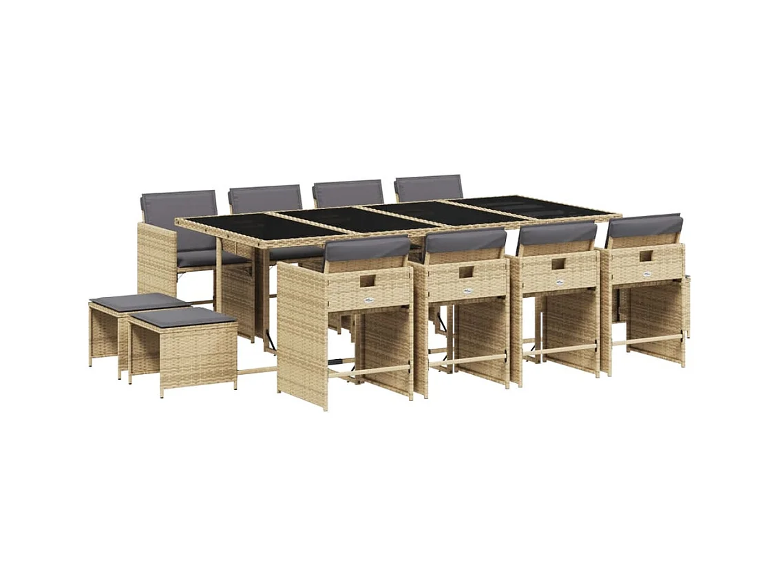 Ensemble à manger de jardin coussins 13 pcs mélange beige rotin