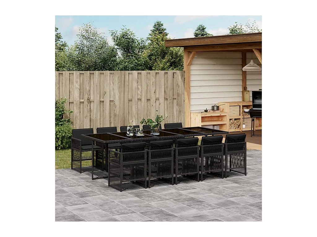 11-tlg. Garten-Essgruppe mit Kissen Schwarz Poly Rattan