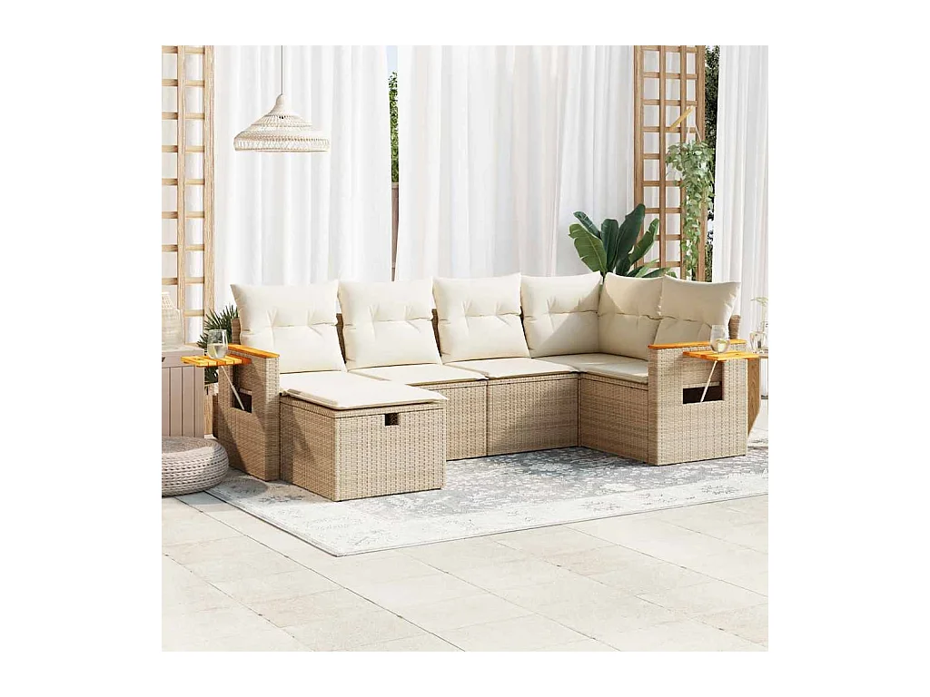 Salon de jardin avec coussins 6 pcs beige résine tressée