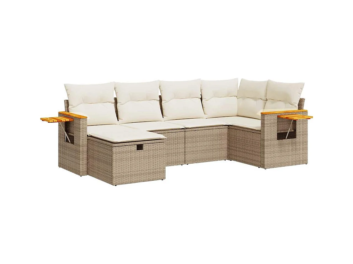 Salon de jardin avec coussins 6 pcs beige résine tressée
